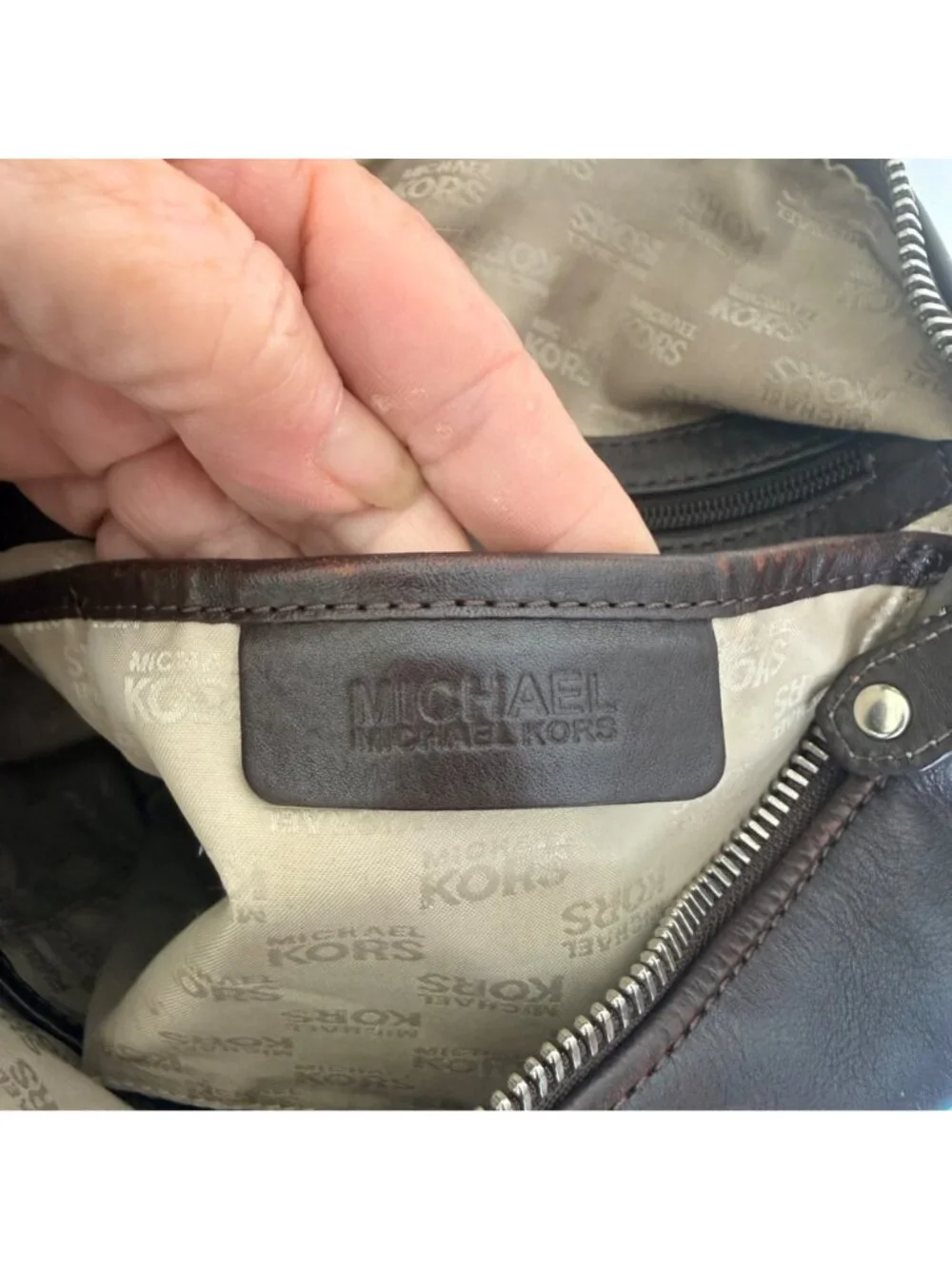 Michael Kors Vintage Astor Leather Studded Hobo Shoulder Bag Brown